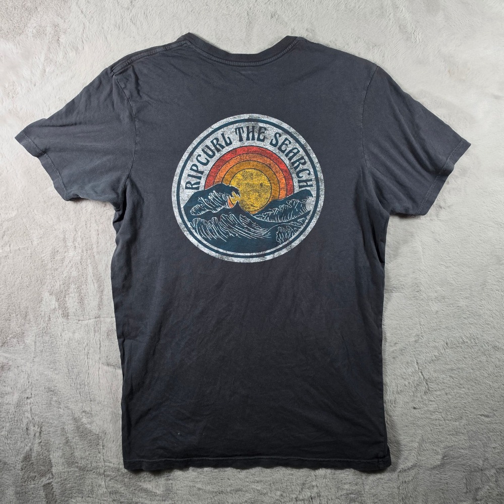 Rip Curl T-Shirt Mens Medium Black Saltwater Culture The Search Surf Graphic Tee